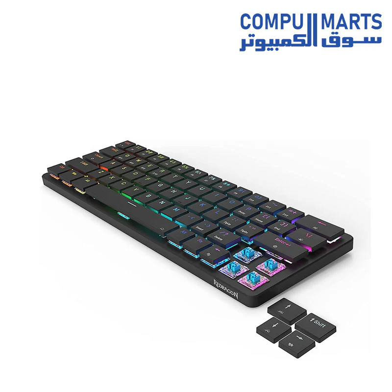 REDRAGON K624P ELISE PRO RGB 60% Wireless Gaming Mechanical Keyboard – Low Profile Blue Switches (Black) - Image 2
