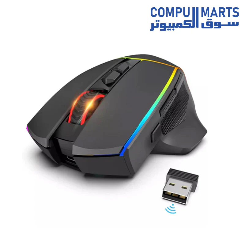 Redragon M814 AXE PRO RGB Tri-Mode 2.4G/USB-C/Bluetooth Rechargeable Gaming Mouse – 8,000 DPI (Black) - Image 3