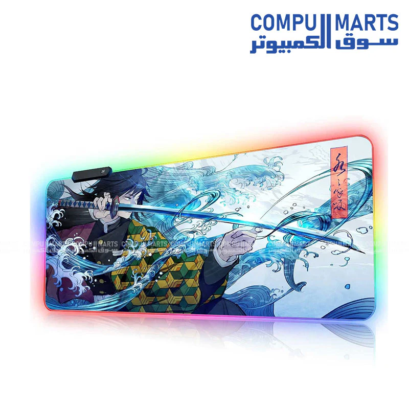 RGB Large Gaming Mouse Pad Anime Giyu Sword- Desk Mat, Stitched Edges, Non-Slip Base - Image 2