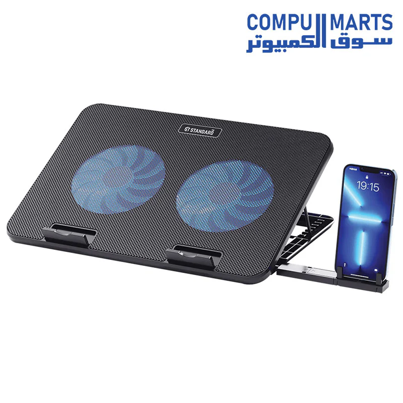 ST-Standard ICE02 Gaming Laptop Cooling Pad with Mobile Holder, 2 Large RGB Fans, LCD Screen, 2 USB Ports, Suitable for 12-17 Inch Laptops - Image 2