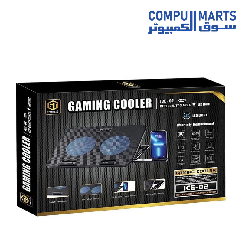 ST-STANDARD Gaming cooler Ice-02 usb - Best quality class A- led ligh- Mobile Holder-BLACK - Image 3