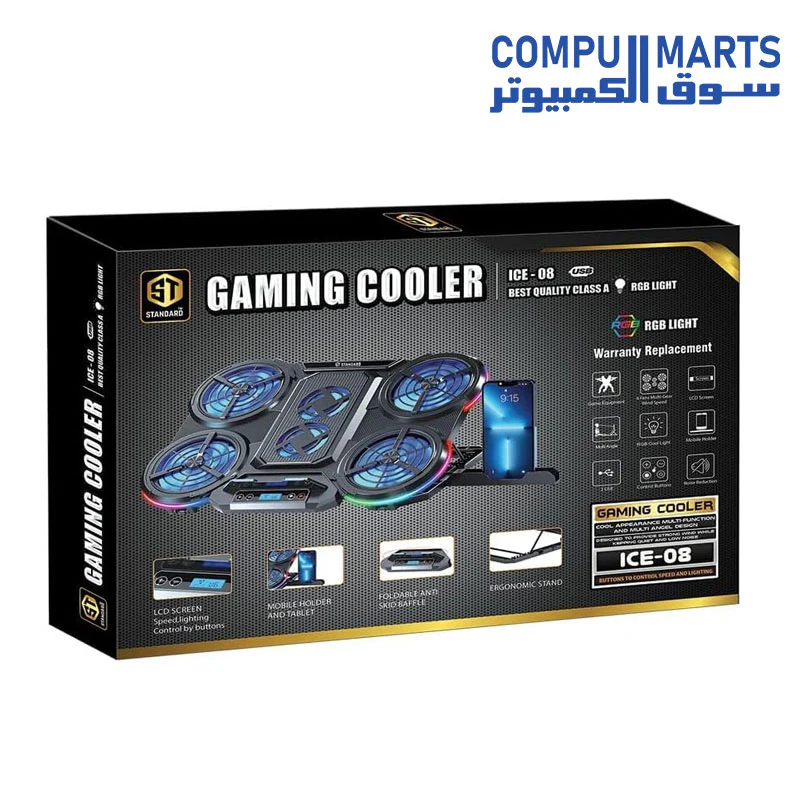 Standard ICE08 Cooling Pad Gaming Laptop Stand With Mobile Holder - Image 3