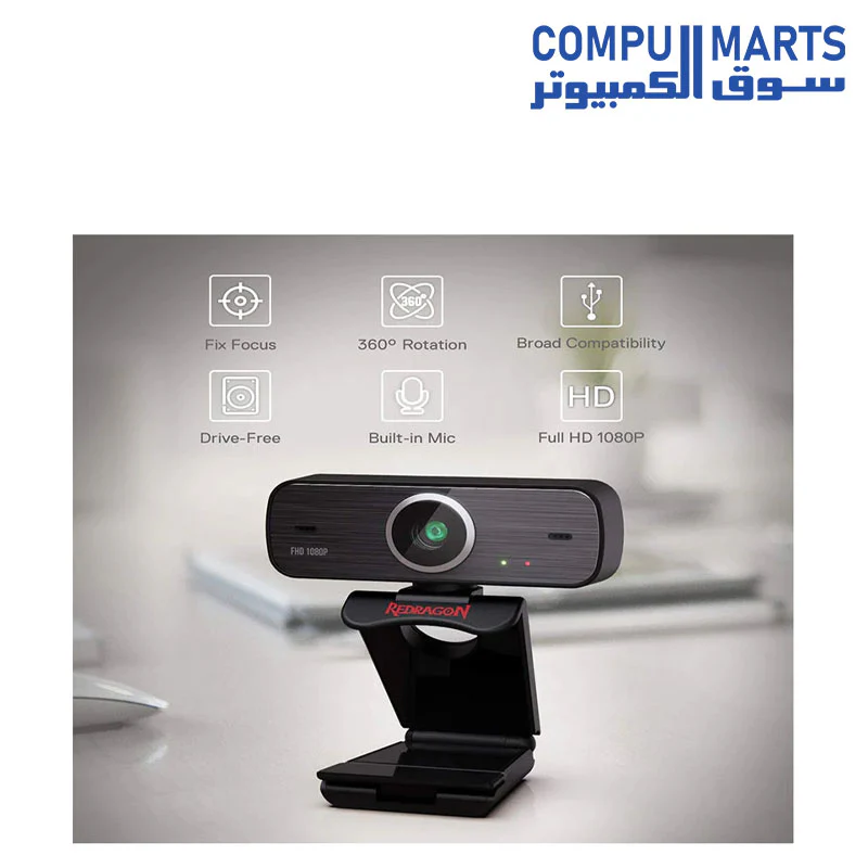 Webcam Redragon GW800 1080P with Built-in Dual Microphone, 360-Degree Rotation - 2.0 USB Skype Computer Web Camera - 30 FPS for Online Courses, Video Conferencing and Streaming - Image 3