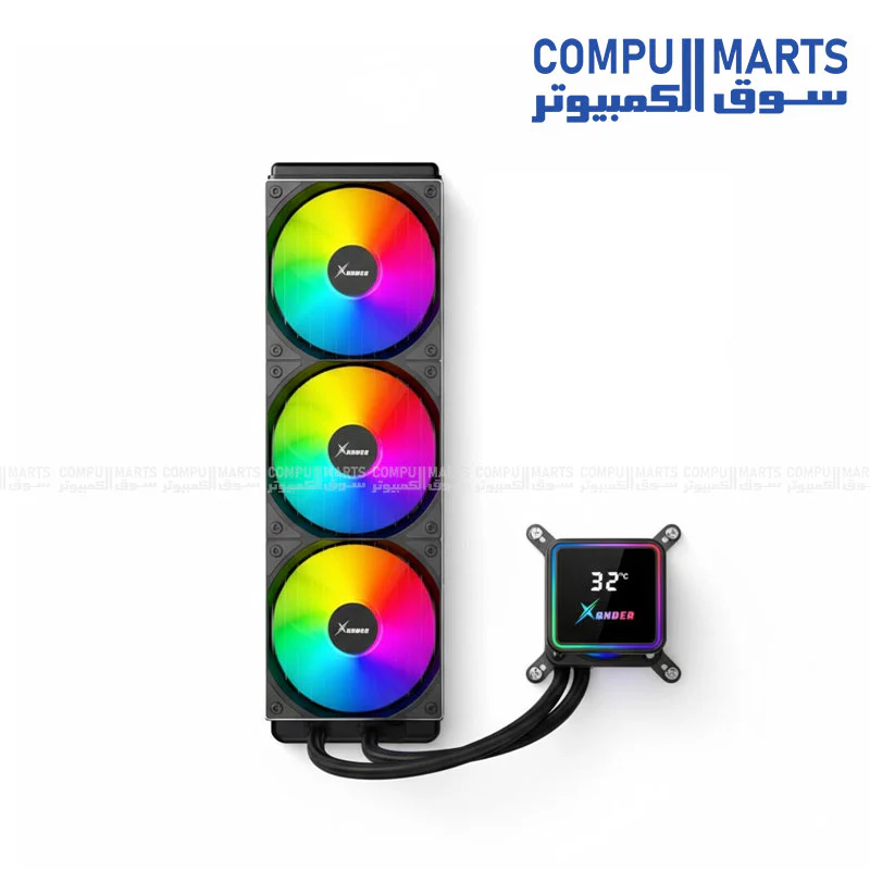 XANDER Waterwheel Digital 360 Black - White | AIO Liquid CPU Cooler with LCD Pump Head & 3×120mm ARGB PWM Fans - Image 2