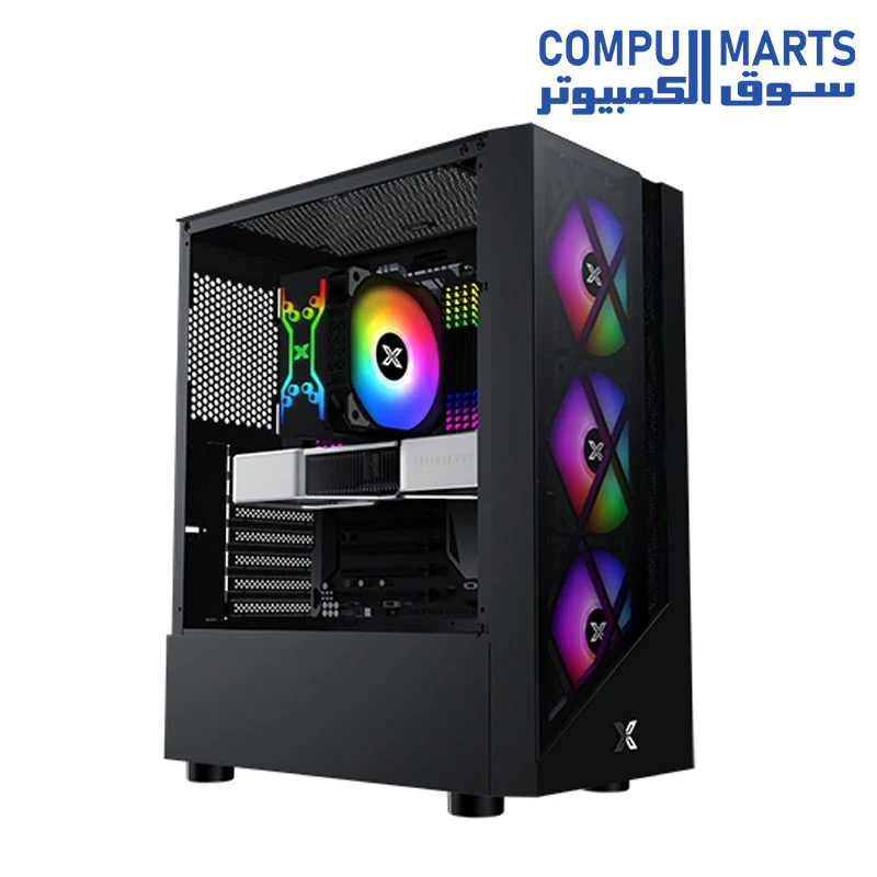XIGMATEK DUKE ATX CASE - Black  USB3.0x1 & 2.0x2, Meshed & TG Front panel, Left TG, Front 4PCS X24F Fan - Image 3