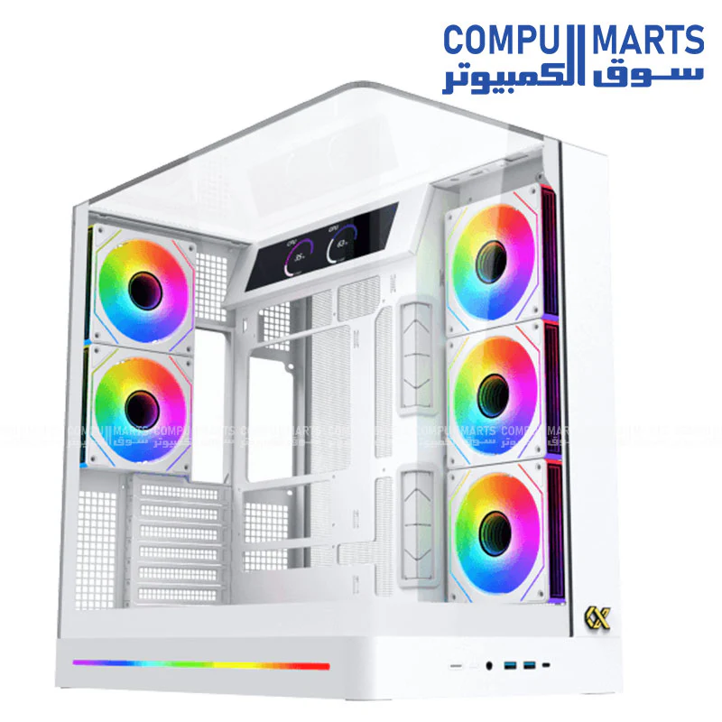 Xigmatek Pano II LCD / Pano II LCD Arctic Mid Tower Case – E-ATX / Back-Plug Support – Vertical GPU – USB-C – 360mm Radiator Support - Image 3