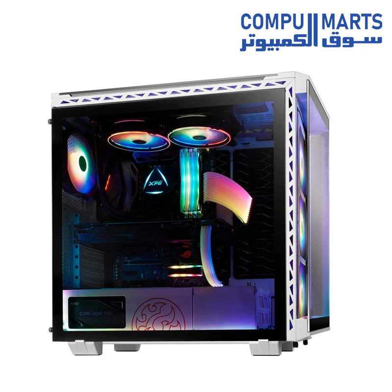 XPG BATTLECRUISER ATX Mid-Tower Gaming Computer Case w/ Tempered Glass Side, Top, and Front Panels, Tool-Less Design & 4x 120mm ARGB Fans w/RGB Controller White - Image 4