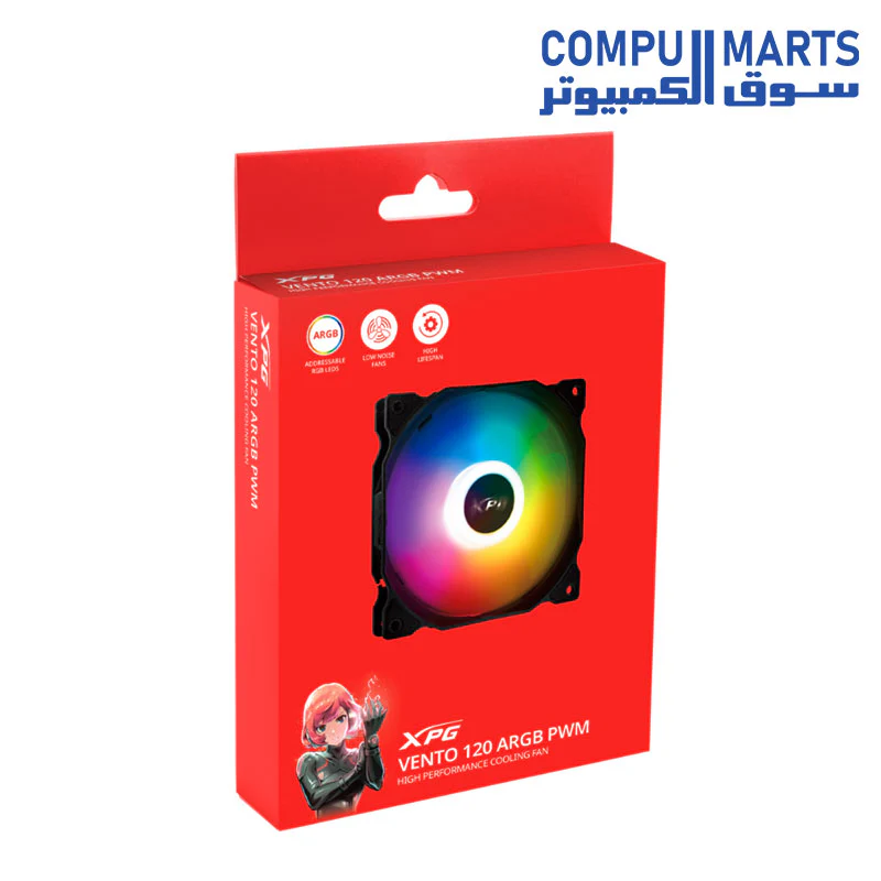 XPG Vento 120 ARGB Case Fan/Cooler for PC  9 LEDs, 1200 RPM, 45.3 CFM Fan Airflow - Image 3