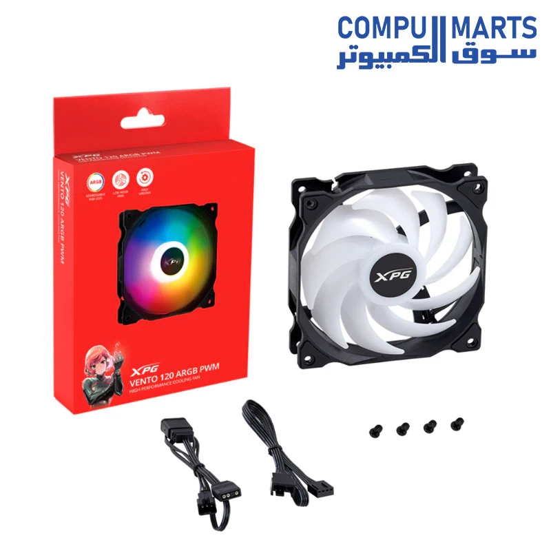 XPG Vento 120 ARGB Case Fan/Cooler for PC  9 LEDs, 1200 RPM, 45.3 CFM Fan Airflow - Image 8