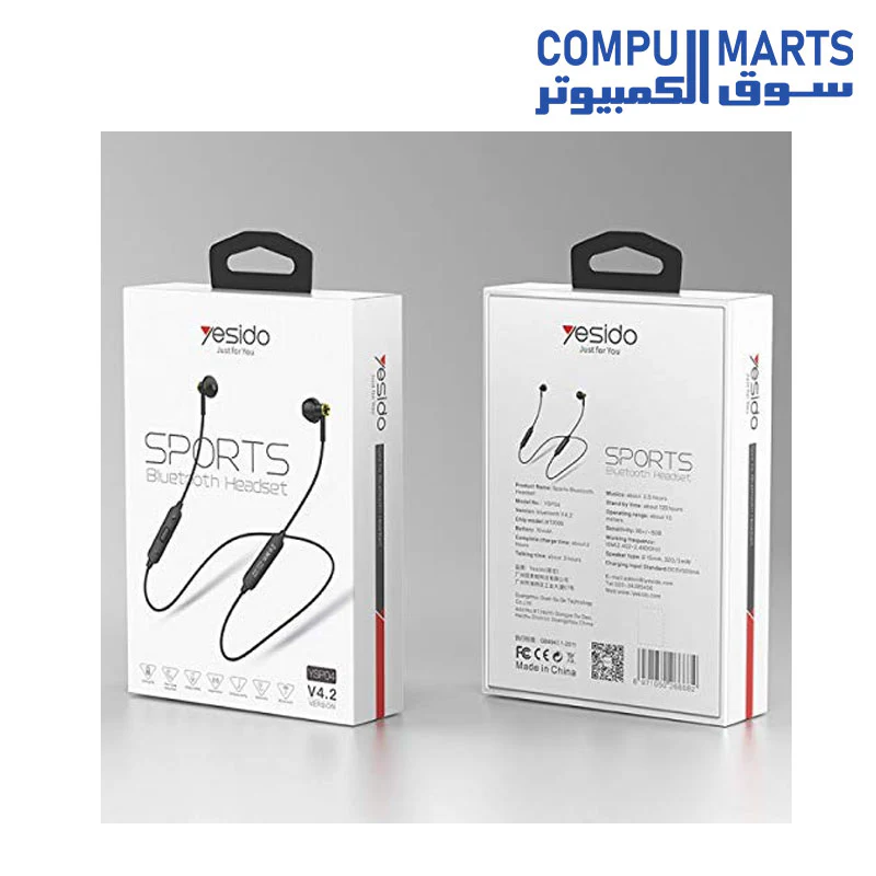 YESIDO YSP04 – Sports Bluetooth Wireless Headset/Earphones with Noise Reduction Black - Image 2
